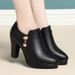 Women's Chunky Heel Round Toe Slip-On Dress Shoes - Soft Leather Comfortable Flats With Side Zipper For Work & Daily Wear_vogvips.com