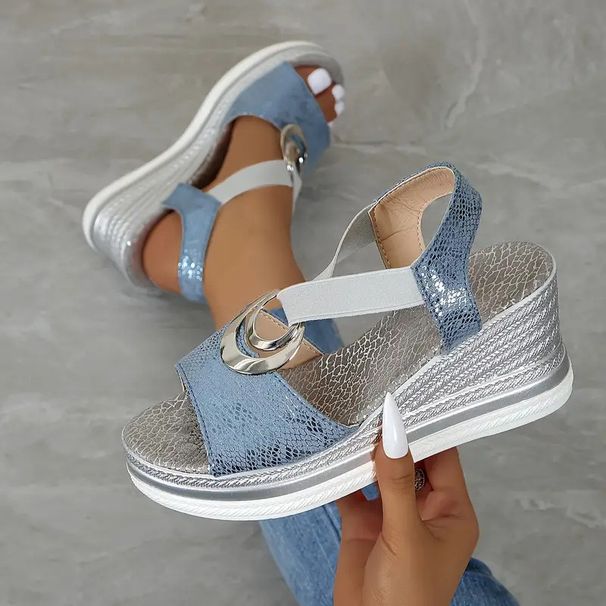 New European And American Style Fashion Round Toe Open Toe Solid Color Slip-on Women's Plus Size Wedge Sandals_vogvips.com