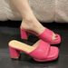 2025 Summer New Women's Square-Toed Open-Toed Solid Color Candy-Colored Chunky Mid-Heel Fashionable One-Strap Sandals_vogvips.com