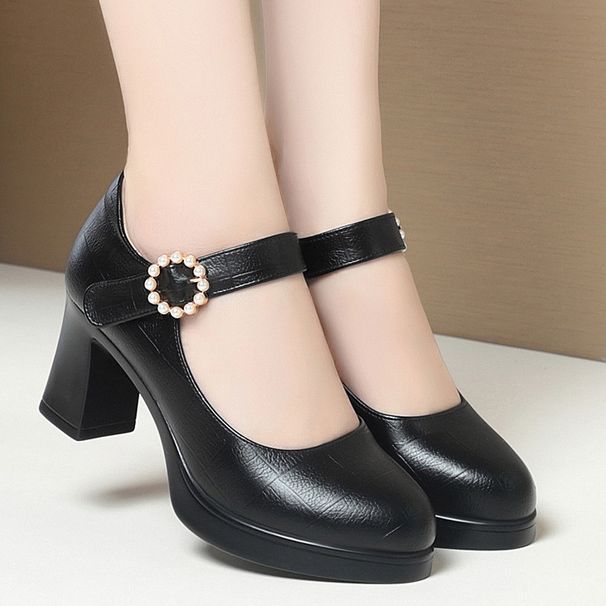 Elegant Chun Heel Work Pumps – Slip-Resistant Platform Mary Jane Shoes For Women (Black, 7cm Heel)_vogvips.com