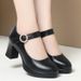 Elegant Chun Heel Work Pumps – Slip-Resistant Platform Mary Jane Shoes For Women (Black, 7cm Heel)_vogvips.com