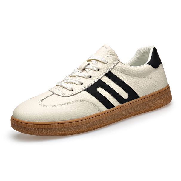 Top Layer Cowhide 2025 Spring New German Training Men's Genuine Leather Casual Sneakers High-end White Shoes Men_vogvips.com