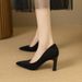 2025 New High Heels Women's Coarse Heel Black Long Standing Non Tiring Work Soft Bottom Shallow Mouth Pointed Single_vogvips.com