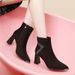 2025 Autumn Winter New Women's Suede Short Boots Pointed Toe Chunky Heel Boots With Fleece High Heels Fashion Martin Boots Cotton Shoes_vogvips.com