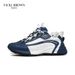Men's Two-Tone Leather Chunky Platform Sneakers, Soft Pigskin Sponge Insole Breathable Mesh Interior Non-Slip Rubber Outsole Daily Casual Footwear_vogvips.com
