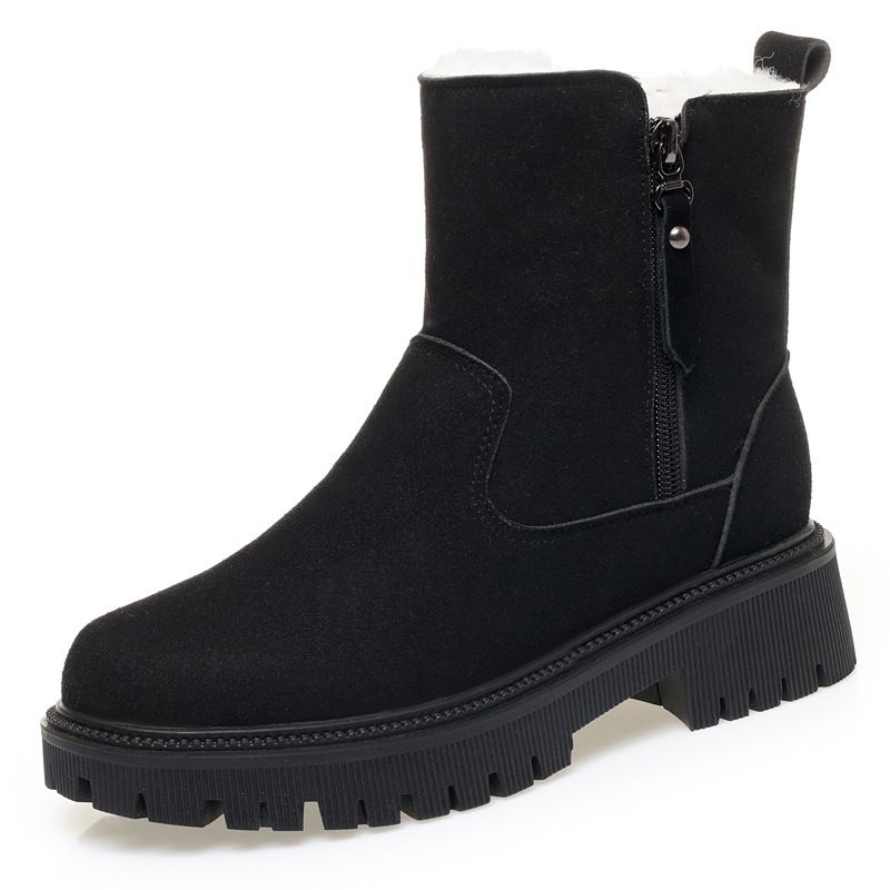 Soft Soled Leather Shoes, Thick Heels, Short Boots, Cotton Shoes With Plush Insulation, Women's Snow Boots_vogvips.com