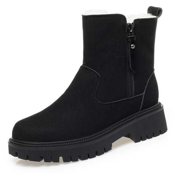 Soft Soled Leather Shoes, Thick Heels, Short Boots, Cotton Shoes With Plush Insulation, Women's Snow Boots_vogvips.com