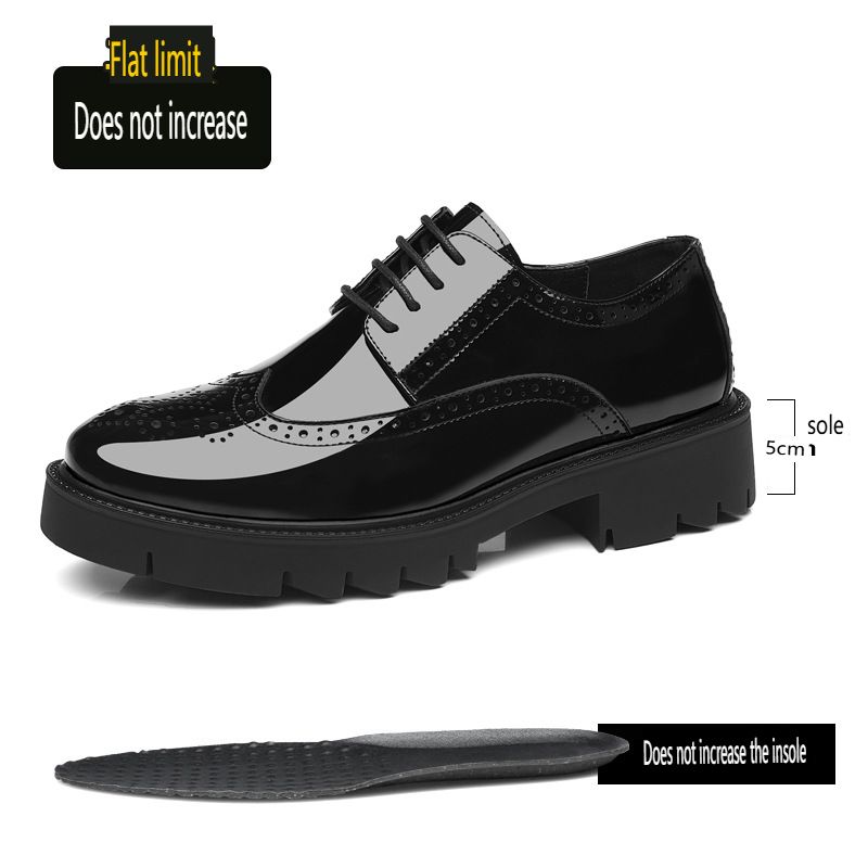 Men's Glossy Leather Brogue Shoes With Hidden Heel For Business Formal_vogvips.com