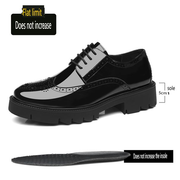 Men's Glossy Leather Brogue Shoes With Hidden Heel For Business Formal_vogvips.com