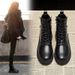 Women's Chunky Sole Martin Boots - Stylish Ankle Boots With Side Zipper, Waterproof Platform, Versatile Black Leather Boots For Fall & Winter_vogvips.com