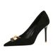 K Style Ultra High Women S Shoes With Thin Heels Suede Surface Shallow Mouth Pointed Metal Buckle Decoration_vogvips.com