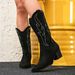 Elegant Western Ankle Boots For Women - Pointed Toe Chunky Heel Fashion Boots With Rhinestone Embellishments - Comfortable Suede & Rubber Sole_vogvips.com