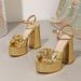 Elegant Square Toe Platform Sandals With Bow Detail For Party Office Evening Occasions Thick Soled Pointed Toe Bow Stiletto Sandals Banquets_vogvips.com