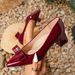 Chunky heel shoes spring new pointy bow high heels women wine red women's shoes_vogvips.com