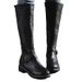 Women's Shoes Large Size Solid Color Motorcycle Boots Women Autumn And Winter New Round Head Double Zipper Thick Heel Low Heel High Leather Boots_vogvips.com