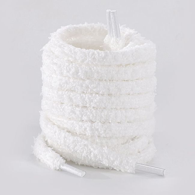 Plush Shoelaces One Canvas Shoes White Beige Bold Round Retro Shoelaces A Pair_vogvips.com