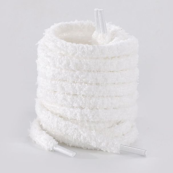 Plush Shoelaces One Canvas Shoes White Beige Bold Round Retro Shoelaces A Pair_vogvips.com