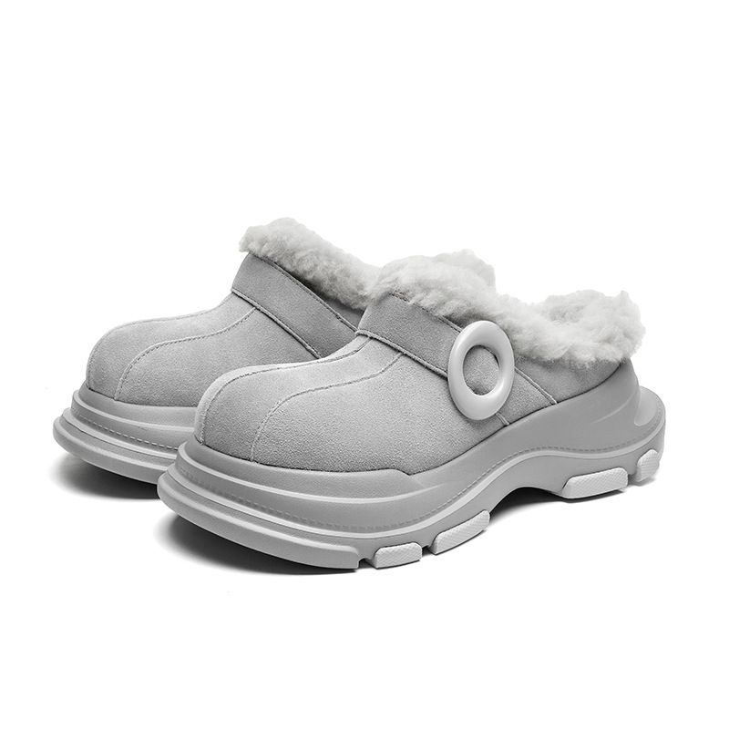 Men's Shoes Winter Couple Thick Soled Closed Toe Warm Snow Boots One Step Waterproof And Non Slip Big Toe Slippers Couple Cotton Shoes_vogvips.com
