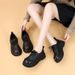 British Round Head Leather Shoes Platform-soled Heightened Lace-up Loafers Small Single Shoes_vogvips.com