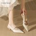 Qianluhui Fashionable Patent Leather Low-Heel Pointed-Toe Sandals Elegant Ladies, Thin Heel, Comfortable For Commuting_vogvips.com