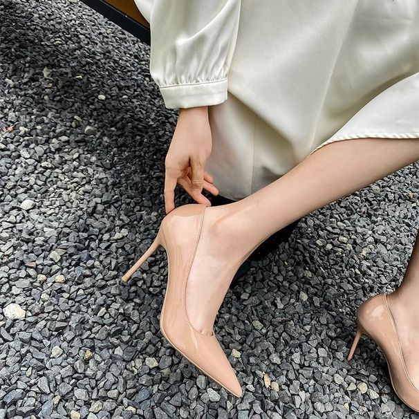 Women's Pointed-Toe Stiletto Pumps – Elegant Nude & White Court Shoes With Slim High Heel For Office & Evening Wear White Pointed Toe,_vogvips.com