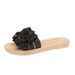 Women's Floral Suede PU Sandals Brown Summer Style Bow Tie Fashionable Outdoor Flat Soft Rubber Sole Indoor_vogvips.com