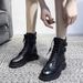 Autumn New Black Versatile Leather Flat Bottomed Short Boots, Mid Calf Martin Boots, Double Breasted Women's Boots_vogvips.com