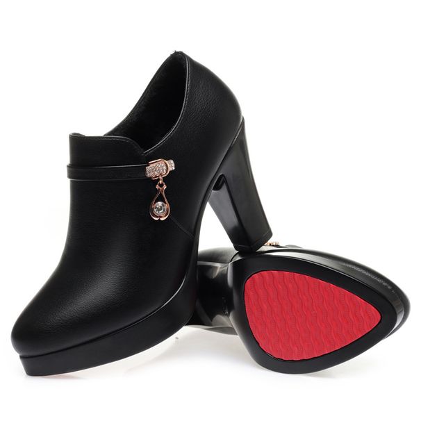 Women's Chunky Heel Round Toe Slip-On Dress Shoes - Soft Leather Comfortable Flats With Side Zipper For Work & Daily Wear_vogvips.com