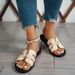 Braided Strap Women's Flat Sandals, Gold Embellished Buckle With Rhinestones, Simple Comfortable Design, Easy To Wear_vogvips.com