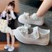 Girls' Pearl & Rhinestone Bow Ballet Flats – Breathable Mesh School Shoes (Beige/Pink, Sizes 26-36)_vogvips.com