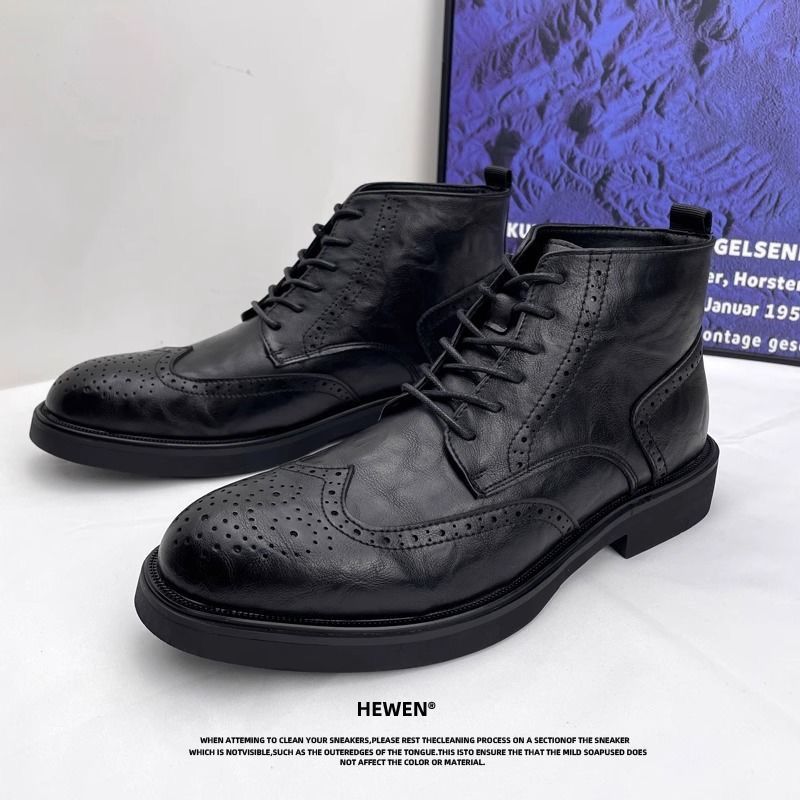 European Warm Series 2025 New Men's Black Mid-Calf Comfortable Height-Increasing Versatile Work Trendy Martin Boots_vogvips.com