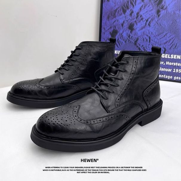 European Warm Series 2025 New Men's Black Mid-Calf Comfortable Height-Increasing Versatile Work Trendy Martin Boots_vogvips.com