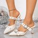 Women's 34 Pointed Toe High Heeled Slippers Stiletto Buckle Closure European American Style Summer Size Rhinestone Closed Toe_vogvips.com