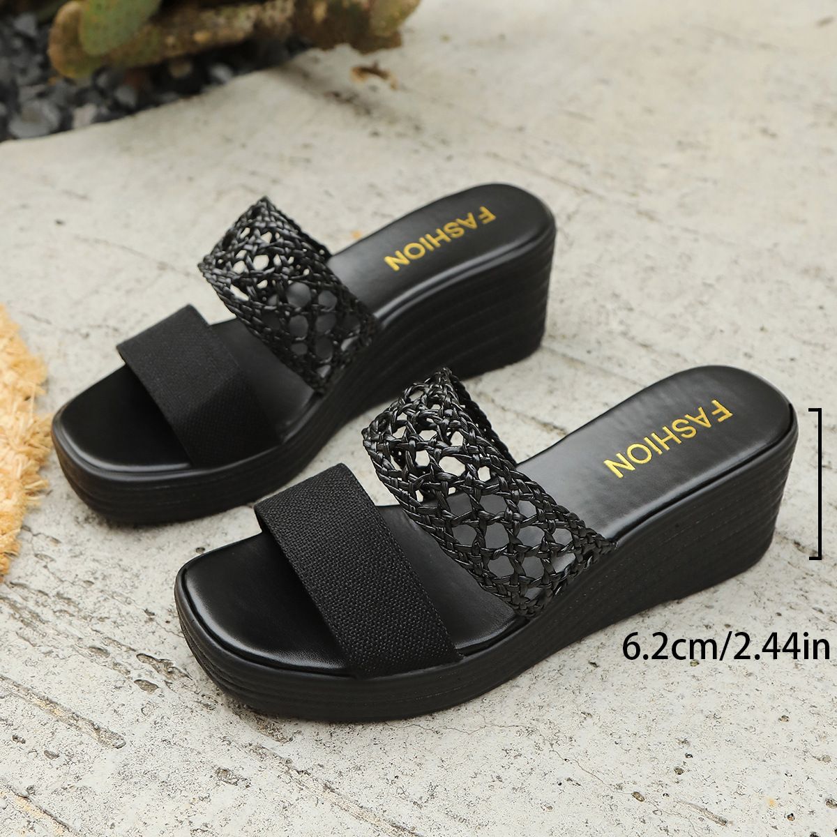 Women's Summer Square Toe Hollowed Out Wedge Sandals Casual Platform Plus Size 43_vogvips.com