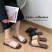 Korean Style Elegant Women's For Outdoor Wear 2025 Summer New Square Open Toe Simple Flat Casual Slide Sandals_vogvips.com