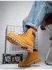 Big Yellow Boots Men's Medium Tube Tooling Boots Couple Locomotive Thick-soled Splicing Martin Boots_vogvips.com