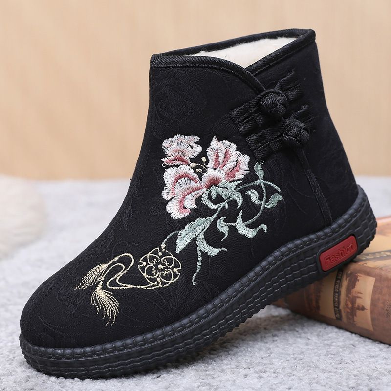 Old Beijingcloth Shoes,women's Cotton Shoes,ethnicstyle,paddedfor Warmth, Mother's Shoes,Chinese Styleembroideredwomen'scottonboots_vogvips.com