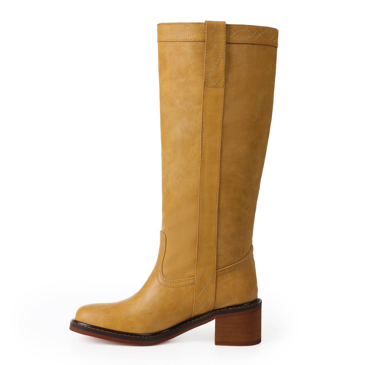 Wide Calf Boots Women's Knee High Boots Square Toe Chunky Block Heel Long Boots Pull On Riding Boots Knight Boots_vogvips.com
