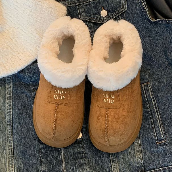 Warm Thick-soled Snow Boots Women's Thickened Velvet Big-headed Short Boots Fluffy Cotton Shoes_vogvips.com