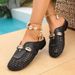 Women's Plus Size Woven Half Slippers Summer Outdoor Metal Buckle Closed Toe Flat_vogvips.com