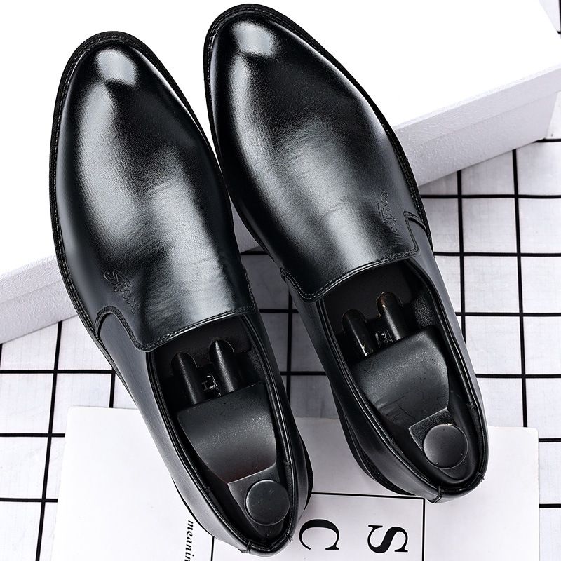 Men's Slip-On Dress Shoes With Hidden Heel Elevation - Stylish Pointed Toe Business Casual Shoes For Office & Daily Wear (Black)_vogvips.com
