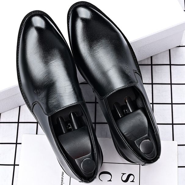 Men's Slip-On Dress Shoes With Hidden Heel Elevation - Stylish Pointed Toe Business Casual Shoes For Office & Daily Wear (Black)_vogvips.com