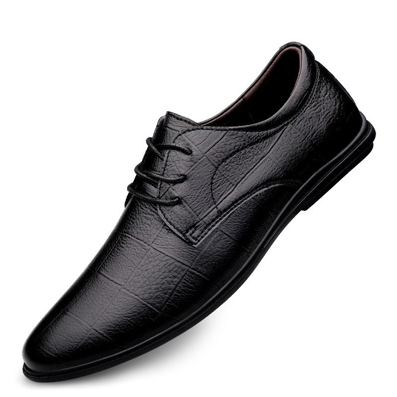 Men's Small Leather Shoes Casual Round Head Rubber Wedding Low Top Loafers Men's Shoes_vogvips.com