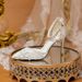 Women's White High Heeled Bridal Shoes French Style Open Toe With Pearl Tassel Chain Lace And Flowers Design Wedding Footwear_vogvips.com