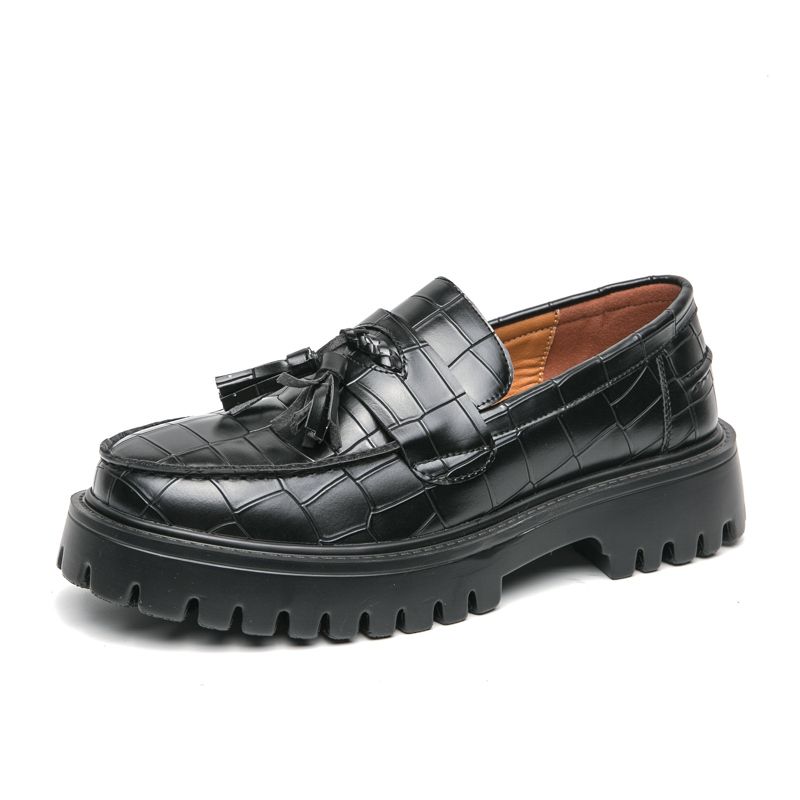Men's Leather Shoes Gentleman Retro Elegant Style Business Office Leisure 38-46 Adult Thick Soled Loafers Black Gray_vogvips.com