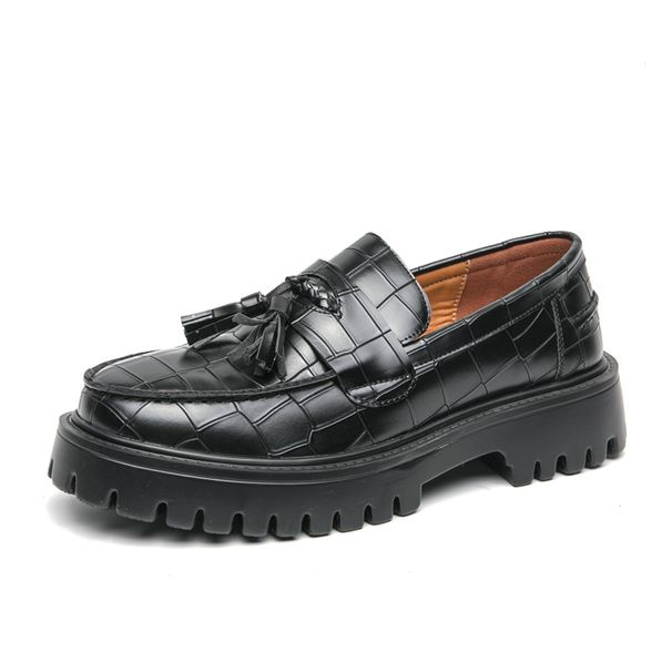Men's Leather Shoes Gentleman Retro Elegant Style Business Office Leisure 38-46 Adult Thick Soled Loafers Black Gray_vogvips.com