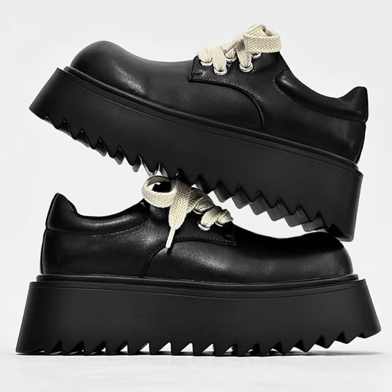Chunky Derby Shoes - Leather Platform Oxfords With Cushioned Sole, Classic British Style Casual Footwear For Everyday Wear Thick Soled Platform Shoes._vogvips.com