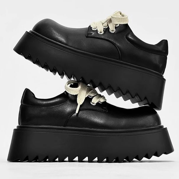 Chunky Derby Shoes - Leather Platform Oxfords With Cushioned Sole, Classic British Style Casual Footwear For Everyday Wear Thick Soled Platform Shoes._vogvips.com
