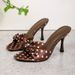 Brown Polka Dot High-heeled Sandals For Women, Bow-tie Strap Stiletto Sandals, Wholesale Foreign Trade Supply_vogvips.com