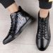 Two-layer Cowhide Men's High-top Casual Board Shoes Lace-up Round Head Velvet Warm Sports Men's Shoes_vogvips.com